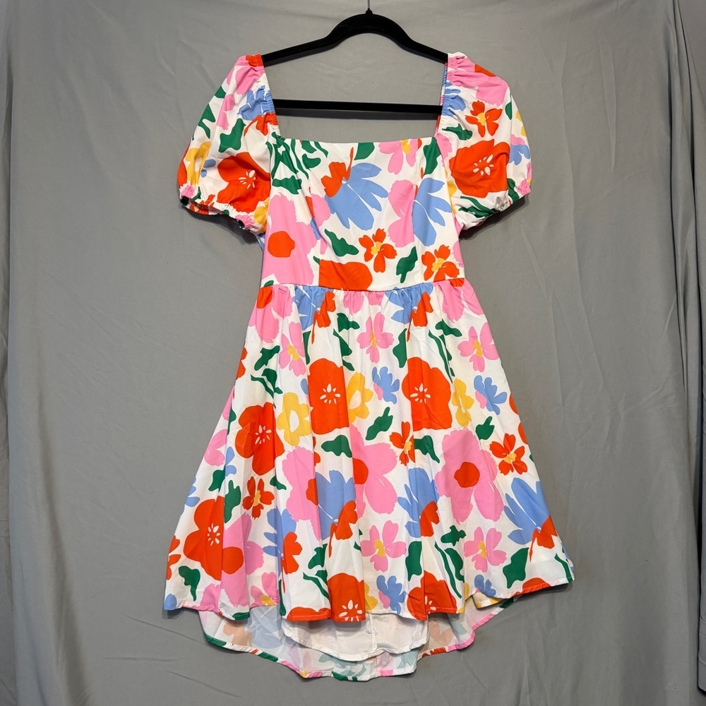 SHEIN Vcay Womens Floral Peasant Mini Dress Size Large Beach Vacation Resortwear